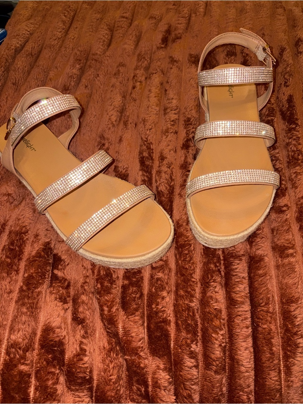 Limelight TanGold Sparkle Triple-Strap Sandals